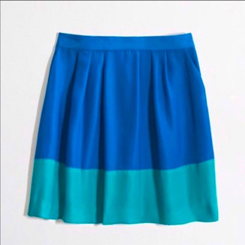 J. Crew color block blue and emerald flair skirt
